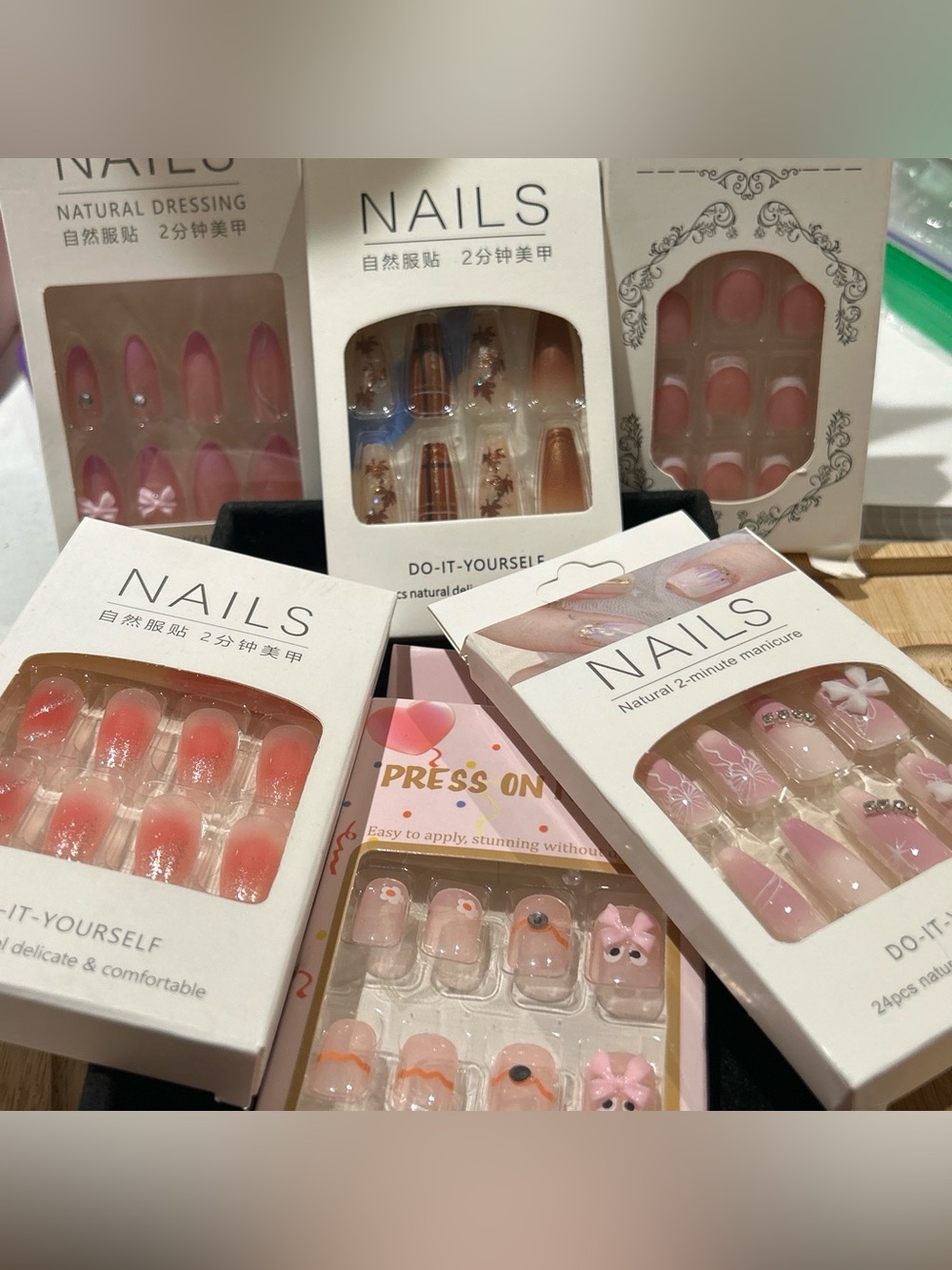 6 packs of  Press-On or glue on False Nails Set - Do-It-Yourself Manicure